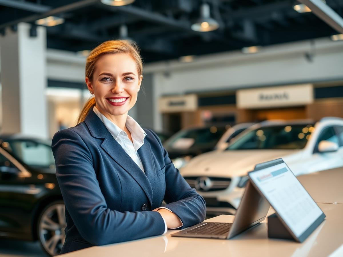 Heritage Summit Motors customer service specialist at the Fontana showroom front desk
