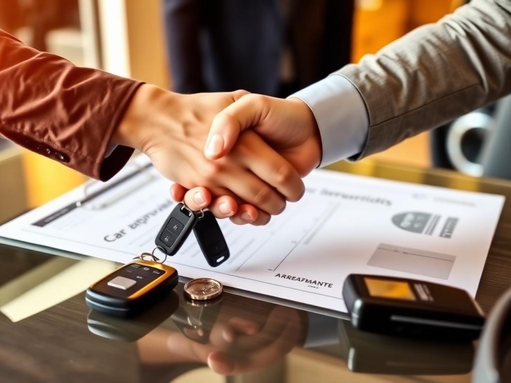 Handshake over a signed financing approval with car keys