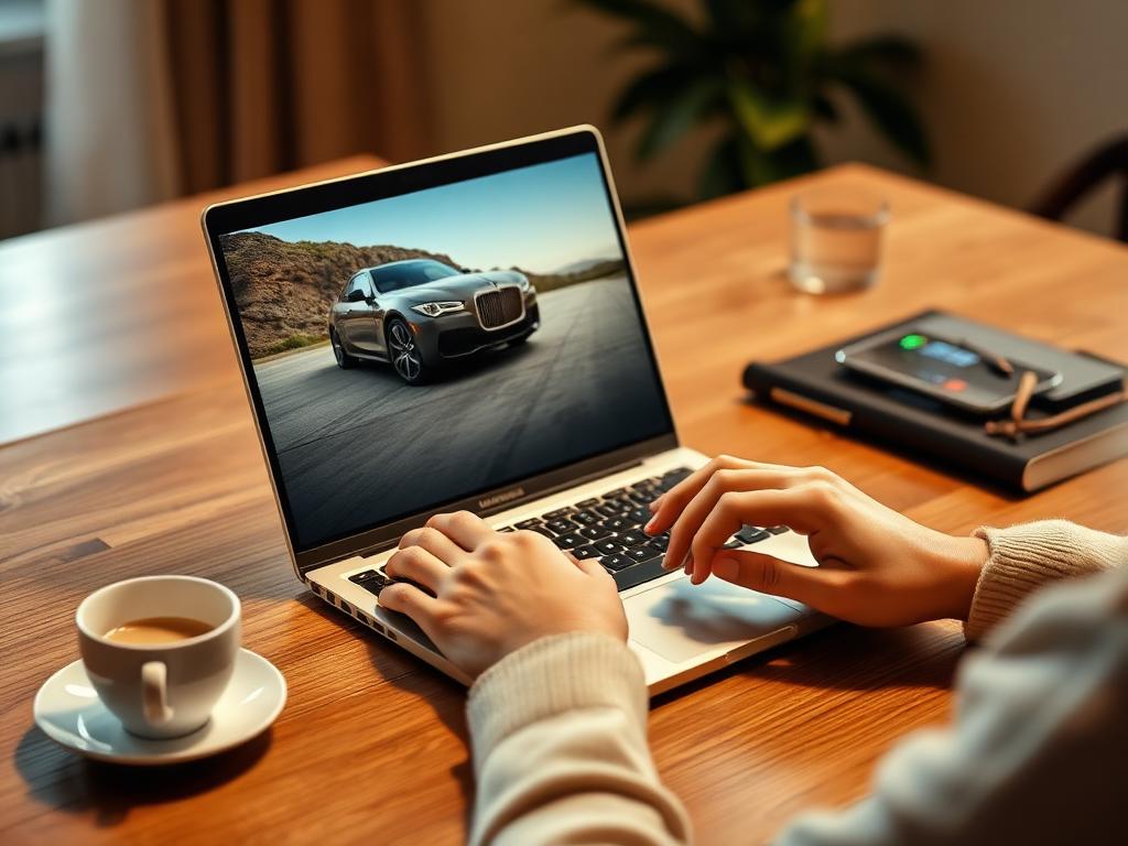 Person browsing vehicle listings on a laptop